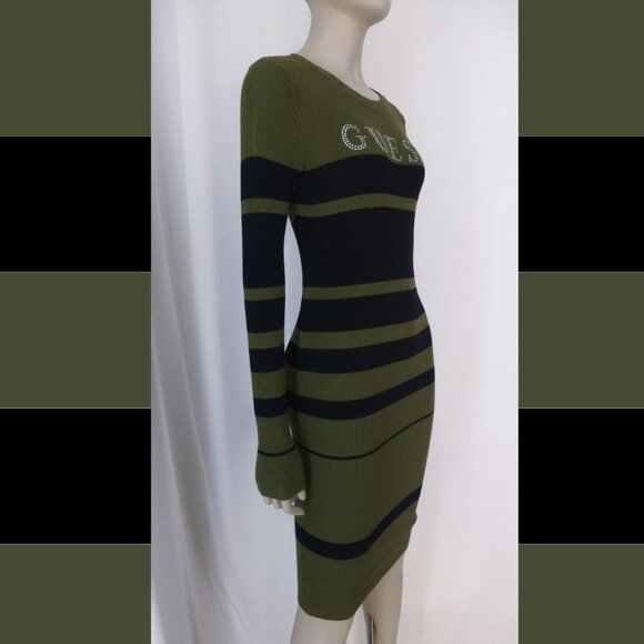 NWOT Guess Logo Rhinestone Ribbed Sweater Dress (Size M) - Picture 3 of 13